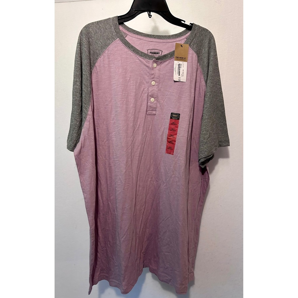 Foundry Supply Co Mens 2XLT Henley‎ Shirt Sea Fog Purple Grey Raglan Slub NWT